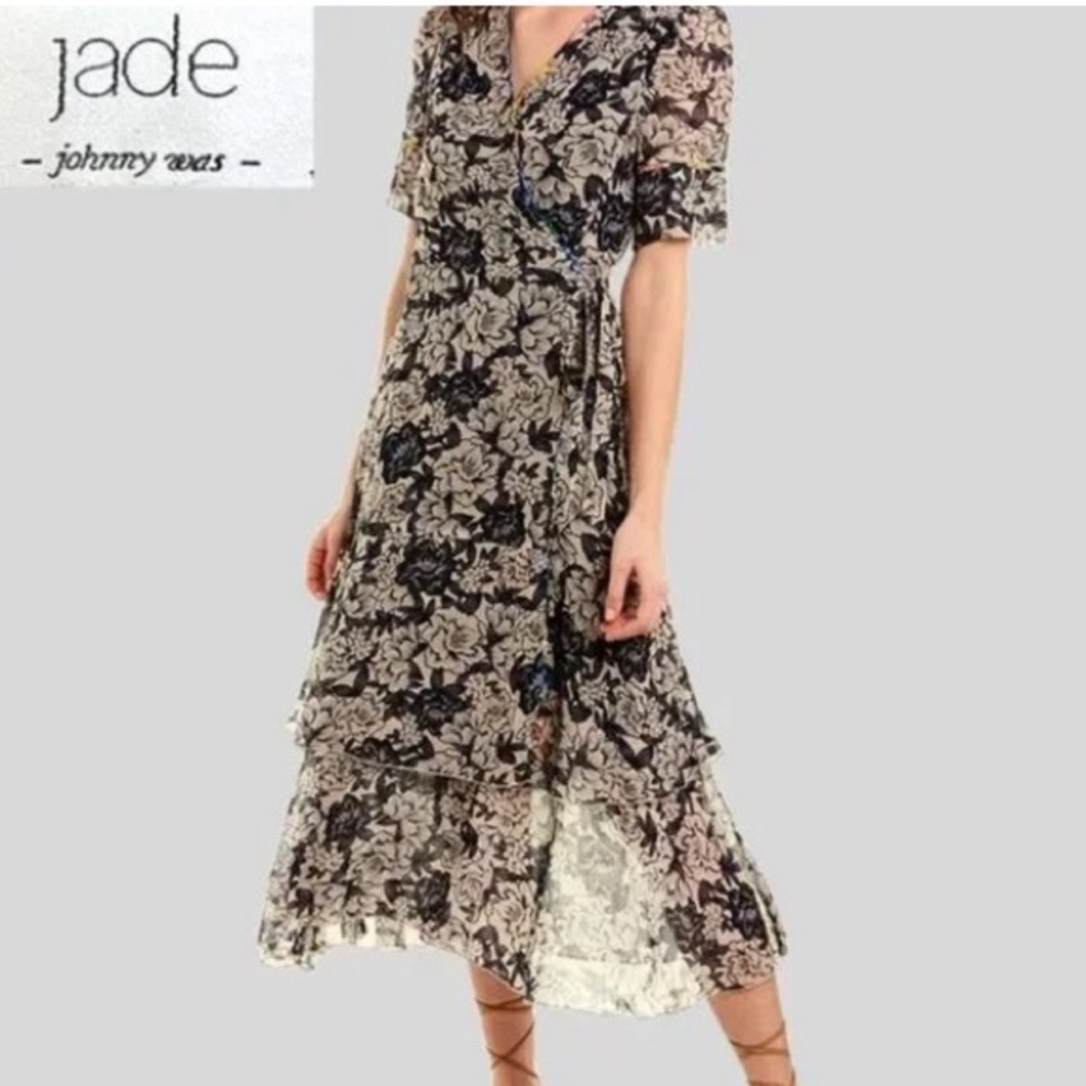 Jade Johnny Was Floral Print Wrap Midi Dress